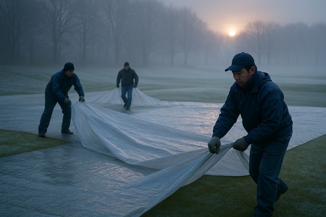 冬の厳寒とグリーンシート作業